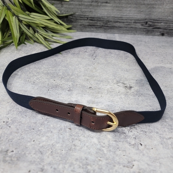NWT Leather & Navy Blue Stretch Fabric Belt Size 38 - Picture 1 of 5